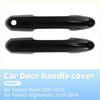 Black glossy plastic door handle covers for toyota rav4 and highlander 2020-2024 shown from back side