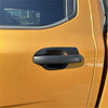 Black plastic door handle cover for ford ranger 2022+ with smooth rounded edges and matte black finish