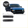 Blue nissan d21 pickup truck door handle set with black side mirror covers for 1986-1997 models shown from the back side
