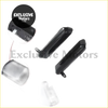 Black plastic door handle set for nissan d21 1986-1997 with metallic accents and integrated wiring back side view