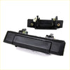 Black plastic door handle with metallic spring and gold mounting screws for toyota hilux mark4 1979-1983 back side