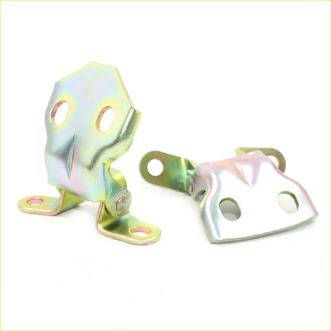 Shiny metallic door hinge covers with rainbow finish and two circular cutouts for toyota hilux 4runner 1983-1997