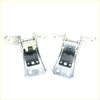 Silver metal door hinge set for ford granada mercury cougar 4dr with black rubberized inserts and screw fasteners