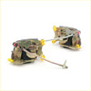 Yellow and metallic door lock actuator for toyota hilux 3rd gen 1978-1983 showing springs and levers on the back side