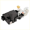 Black plastic and metal door lock actuator latch with yellow release lever for Chevy Silverado shown from back side