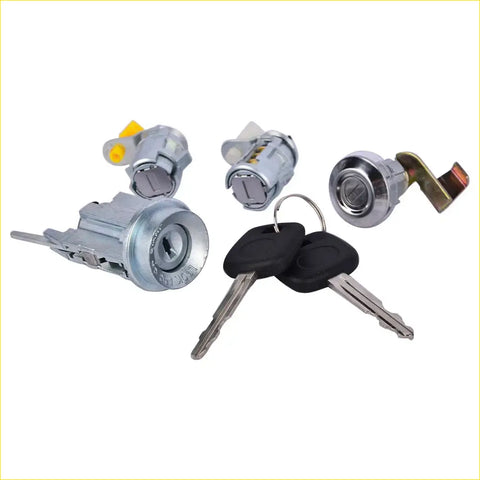 Set of silver car door lock cylinders with matching black key blanks for toyota hilux rn85 ln106 ignition barrels