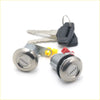 Two metallic silver ignition lock cylinders with black rubber seals for mitsubishi fuso fighter 1984-1992 door lock set