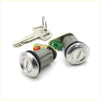 Silver-toned cylindrical door lock set with keys and green orange plastic parts for mitsubishi triton l020 dodge ram 50 forte