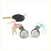 Silver door lock cylinders with black key fobs and pink green inserts for nissan datsun 720 navara ute 1980-1997