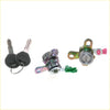 Two car door lock cylinders with green and pink plastic levers and matching keys for nissan x-trail t30 2000-2007