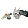 Shiny chrome door lock cylinder with keys and digital caliper measuring diameter for mazda bravo ranger 85-06