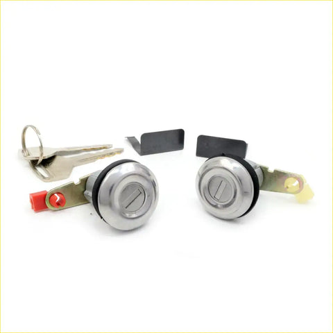 Pair of chrome finished cylindrical door locks with keys and hardware for mazda familia 323 glc 121 626 mark 1-3