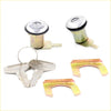 Pair of chrome finished door lock cylinders with keys and brackets for nissan datsun 720 1979-1986