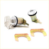 Chrome finished car door lock cylinder with matching key and brass mounting brackets for nissan datsun 720 1979-1986