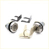 Silver-finished car door lock cylinder with black rubber gasket and matching keys for mazda familia 1980-1984