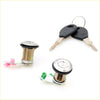 Silver finished car door lock cylinders with black rubber seals and matching keys for Nissan Datsun Micra K11 1992-2003