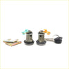 Two metallic door locks with teal and orange plastic parts and black keys for toyota hilux 1978-1983