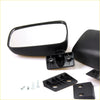Black plastic door mirror lh with rectangular reflective surface and mounting hardware for mazda b-series 1985-1993