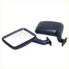 Black plastic side view door mirror assembly with rectangular glass and mounting bracket for 67-70 chevy van