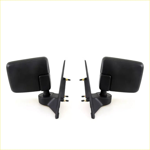 Black plastic door mirror x2 with rectangular curved glass and mounting brackets for mitsubishi l200 triton dodge ram 50