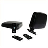 Black rectangular door mirror for datsun nissan 720 ute 1979-1986 shown from back with mounting brackets and hardware