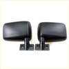 Black plastic door mirrors with mounting brackets shown from the back for mazda b-series 1985-1993
