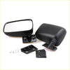 Black plastic side-view mirror assembly with mounting brackets and hardware for mazda b-series 1985-1993 shown from back