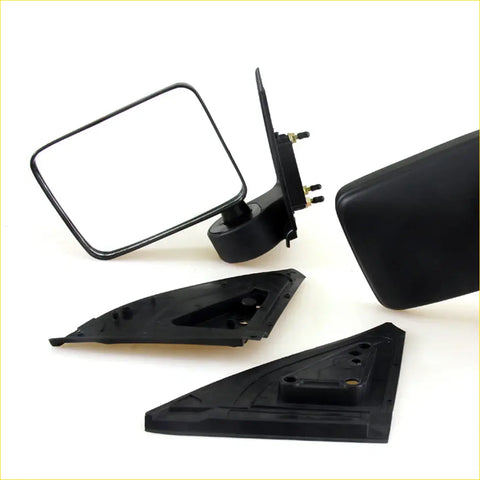 Black plastic side-view mirror assembly with rectangular glass and mounting brackets for mitsubishi l200 triton 1986-1996