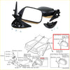 Black plastic side-view door mirror assembly with rectangular glass and mounting hardware for toyota hilux 5th gen 1988-1998