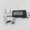 Black digital caliper showing 25.38 mm measuring a door panel clip set for Mazda 808 RX series 1968-1985