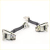 Silver and black metal door stopper hinge link with brackets for toyota hilux 2004-2015 shown from back side
