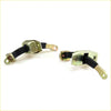 Two metallic gold automotive battery terminal connectors with black rubber straps for toyota hilux door stopper use