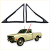 Black triangular rubber door vent weatherstrip trim for vintage nissan datsun 1300 520 521 ute shown from back side