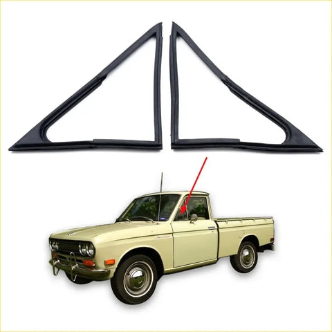 Black triangular rubber door vent weatherstrip trim for vintage nissan datsun 1300 520 521 ute shown from back side
