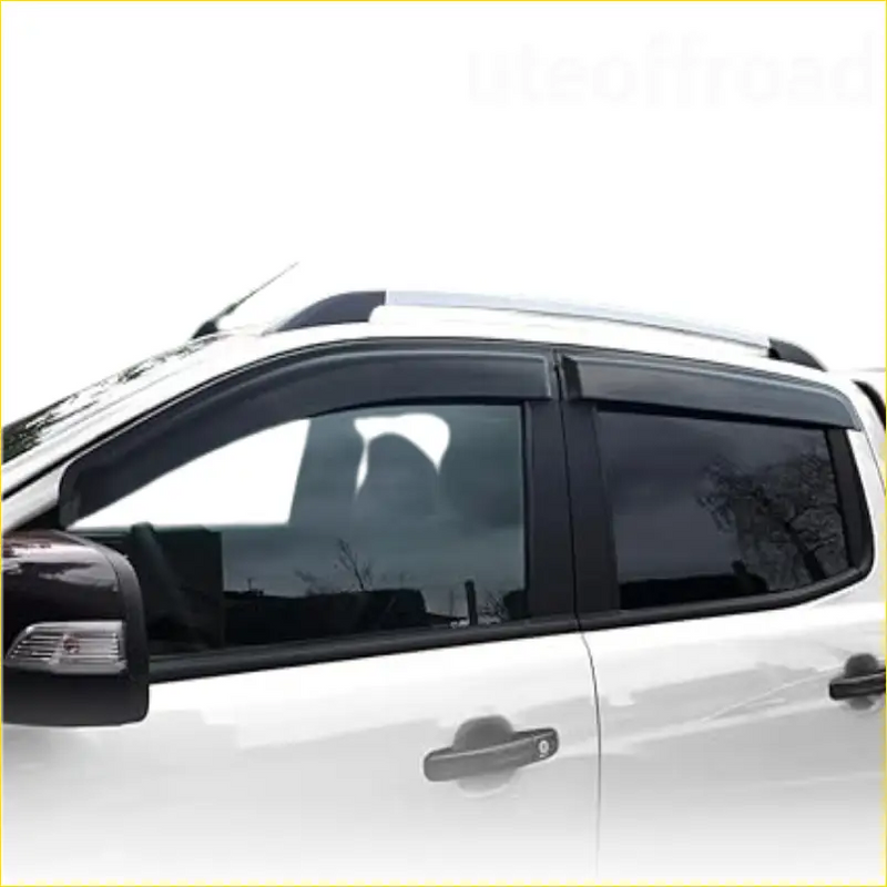 Black plastic door visors weather shields installed on white ford everest 2015-2021 suv window monsoons