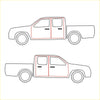 Red-outlined pickup truck outline drawing for door weatherstrip fit on toyota hilux 1988-1997 model