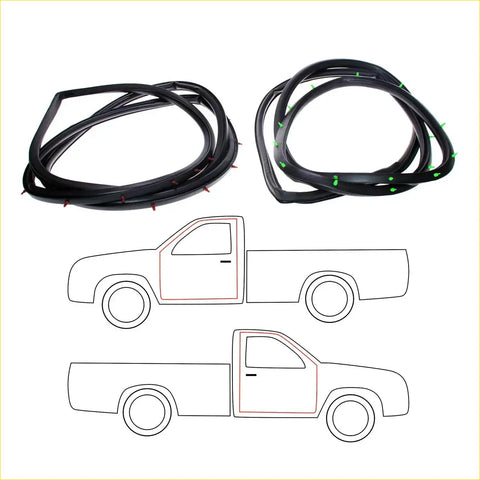 Black rubber door weatherstrip seals with green and red tabs for mitsubishi triton forte l200 pickup truck frames