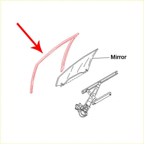 Red painted window regulator arm shown from the back for door window glass seal left on mitsubishi triton l200 colt strada
