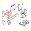 Red painted metal door window regulator assembly for classic datsun nissan 620 pickup 1972-1979 back side view