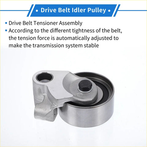 Silver metallic drive belt idler pulley with black hex bolt and integrated tensioner for toyota hilux 2004-2018