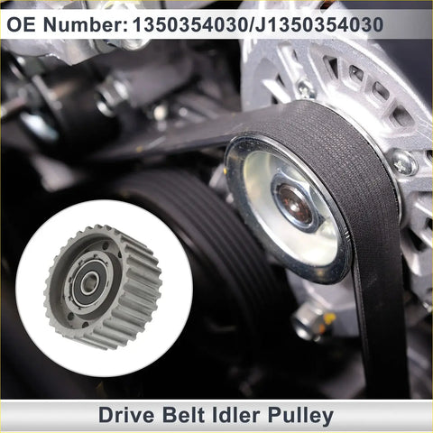 Silver metallic drive belt idler pulley with toothed rim and central bearing for toyota land cruiser 1985 to 2010