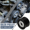 Black rubber drive belt idler pulley with metallic silver hub and ridged surface for toyota tundra 2000-2006
