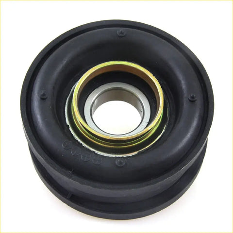 Black rubber idler pulley with brass bearing housing and silver inner race for 2wd nissan pathfinder driveshaft center bearing