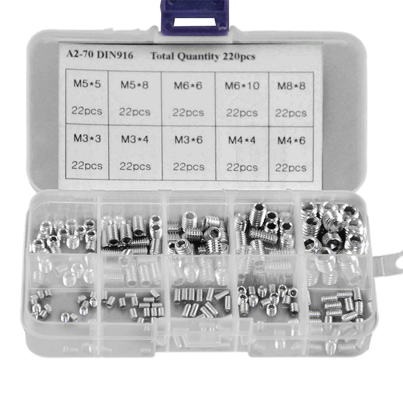 220Pcs Stainless Steel Allen Head Socket Set Grub Screws Assortment Kit — image 1