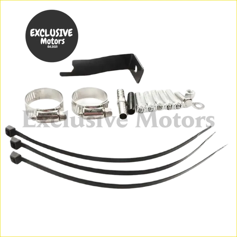 Black and silver motorcycle exhaust system kit with clamps bolts and zip ties for 2015-2016 ford f250 f350 6.7l powerstroke