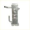 Silver metallic automotive radiator coolant overflow tank with welded metal and mounting brackets for toyota hilux diesel