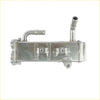 Silver metallic egr valve cooler with two curved pipe fittings and mounting brackets for toyota hilux gun diesel