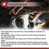 Beige plastic electric fuel pump assembly with black rubber seal being installed in a 2016-2021 toyota land cruiser engine bay