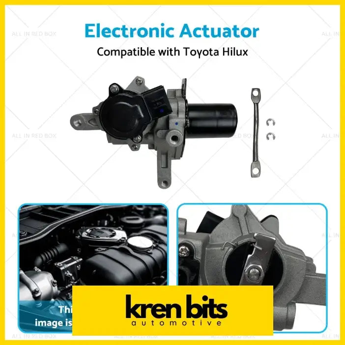Black and silver electronic actuator with cylindrical motor housing and mounting brackets for Toyota Hilux N70