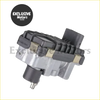 Black and silver electronic turbo charger actuator with gold mounting brackets for vw touareg shown from back side